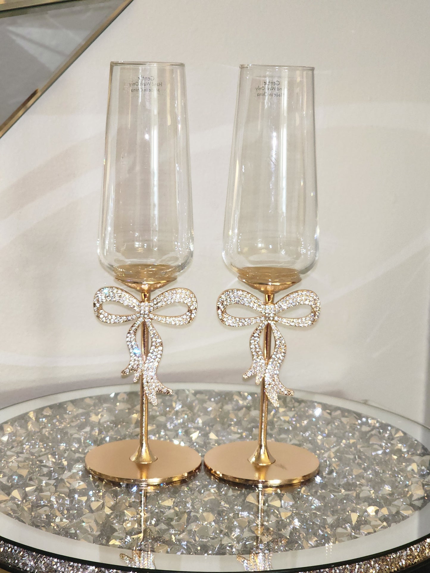 Blinged Bow Champagne glasses