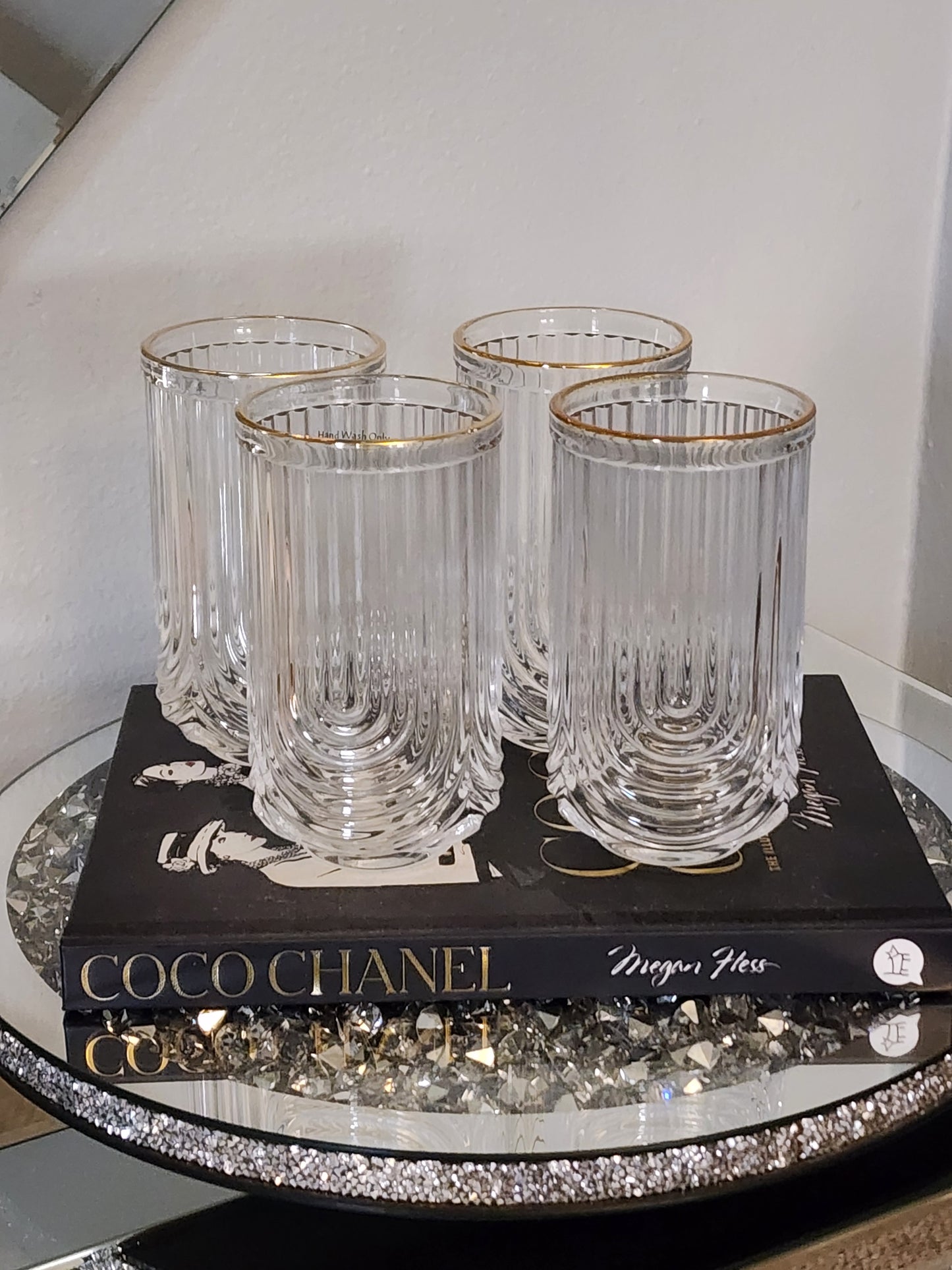 The Drip Water Glasses with Gold Rim