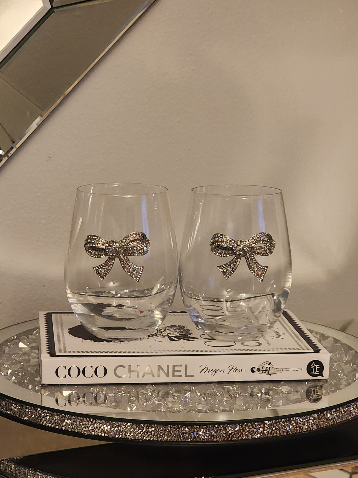 Blinged Bow Wine Glasses