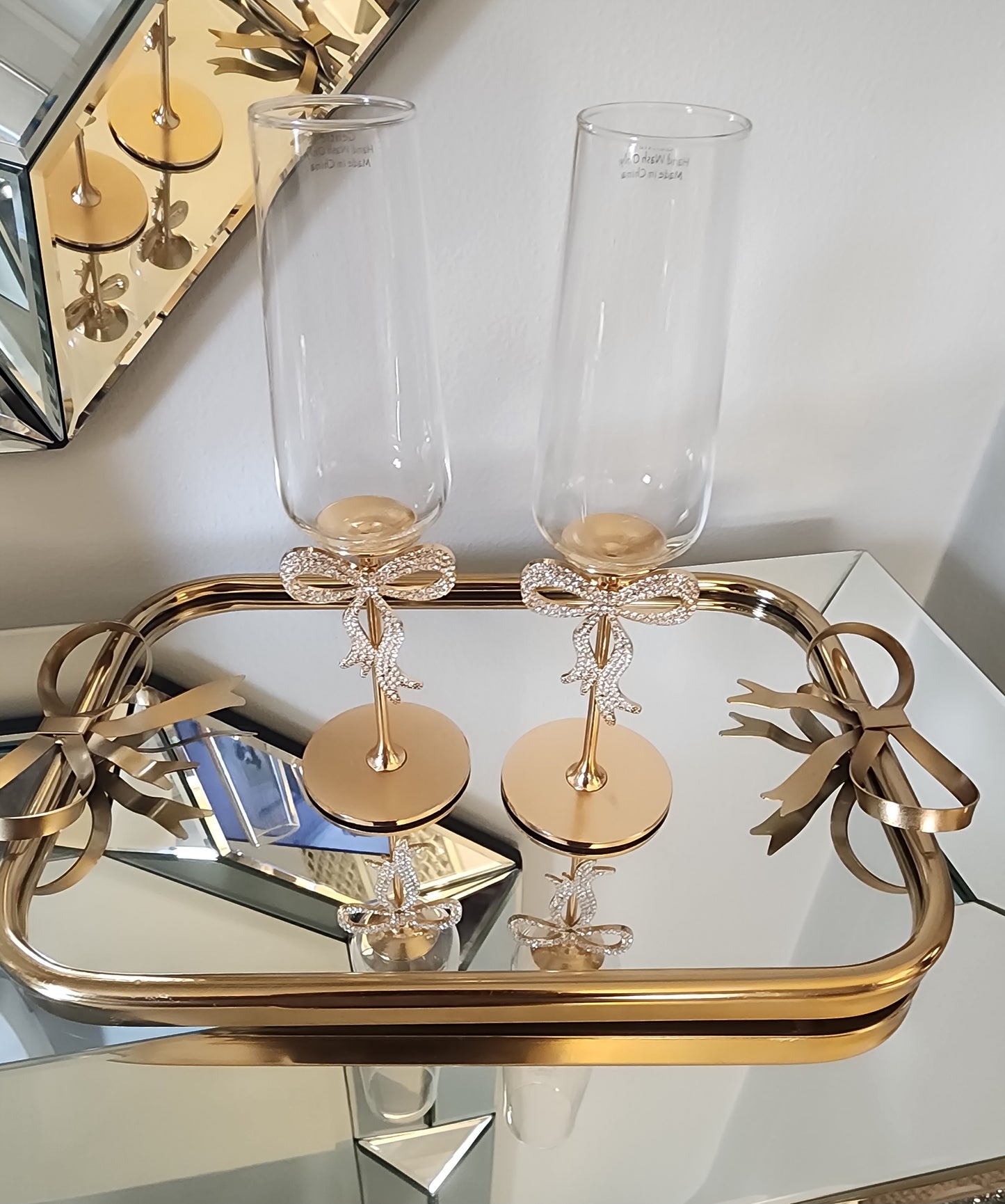 Square Bow Mirrored Tray