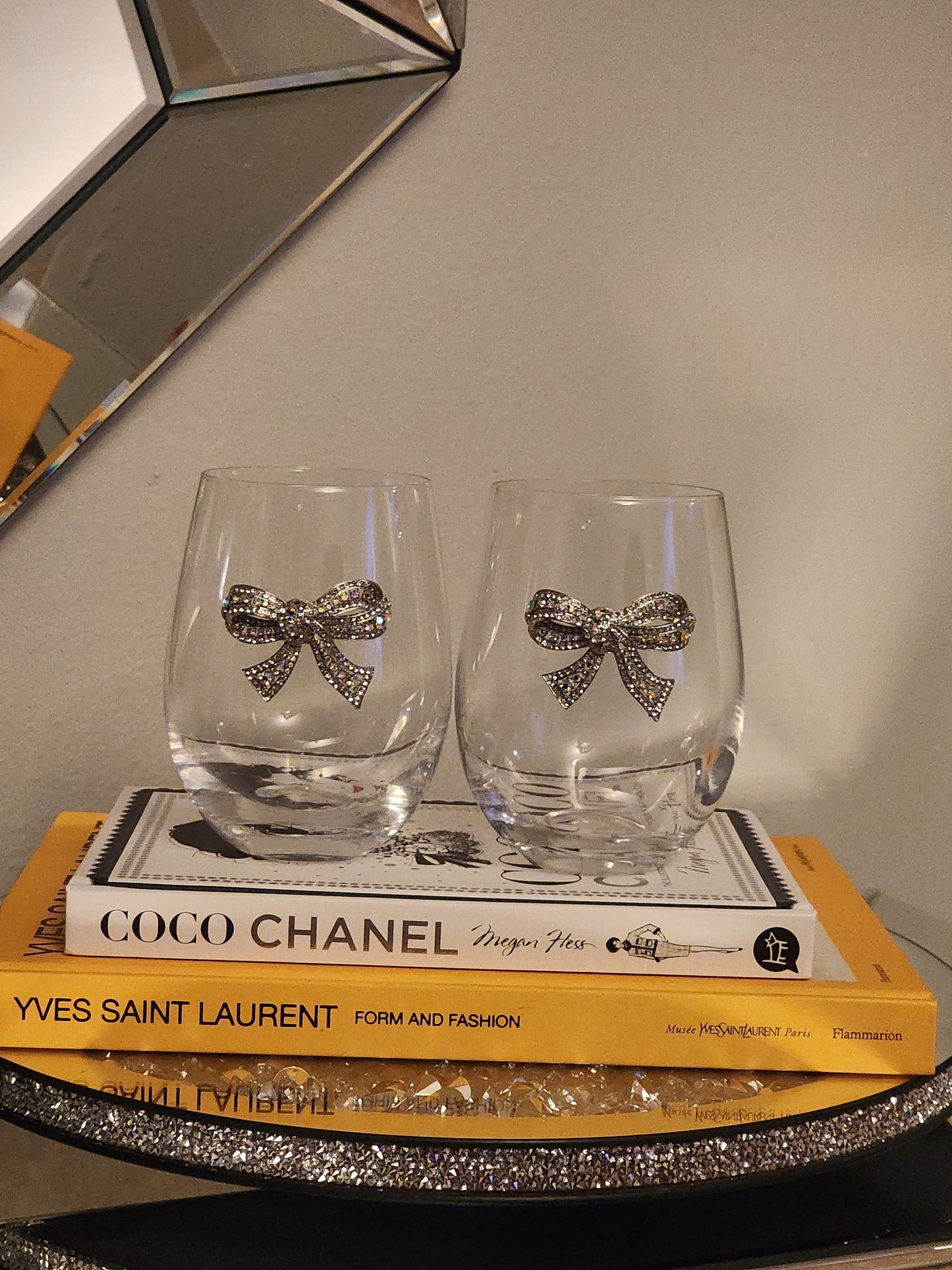 Blinged Bow Wine Glasses