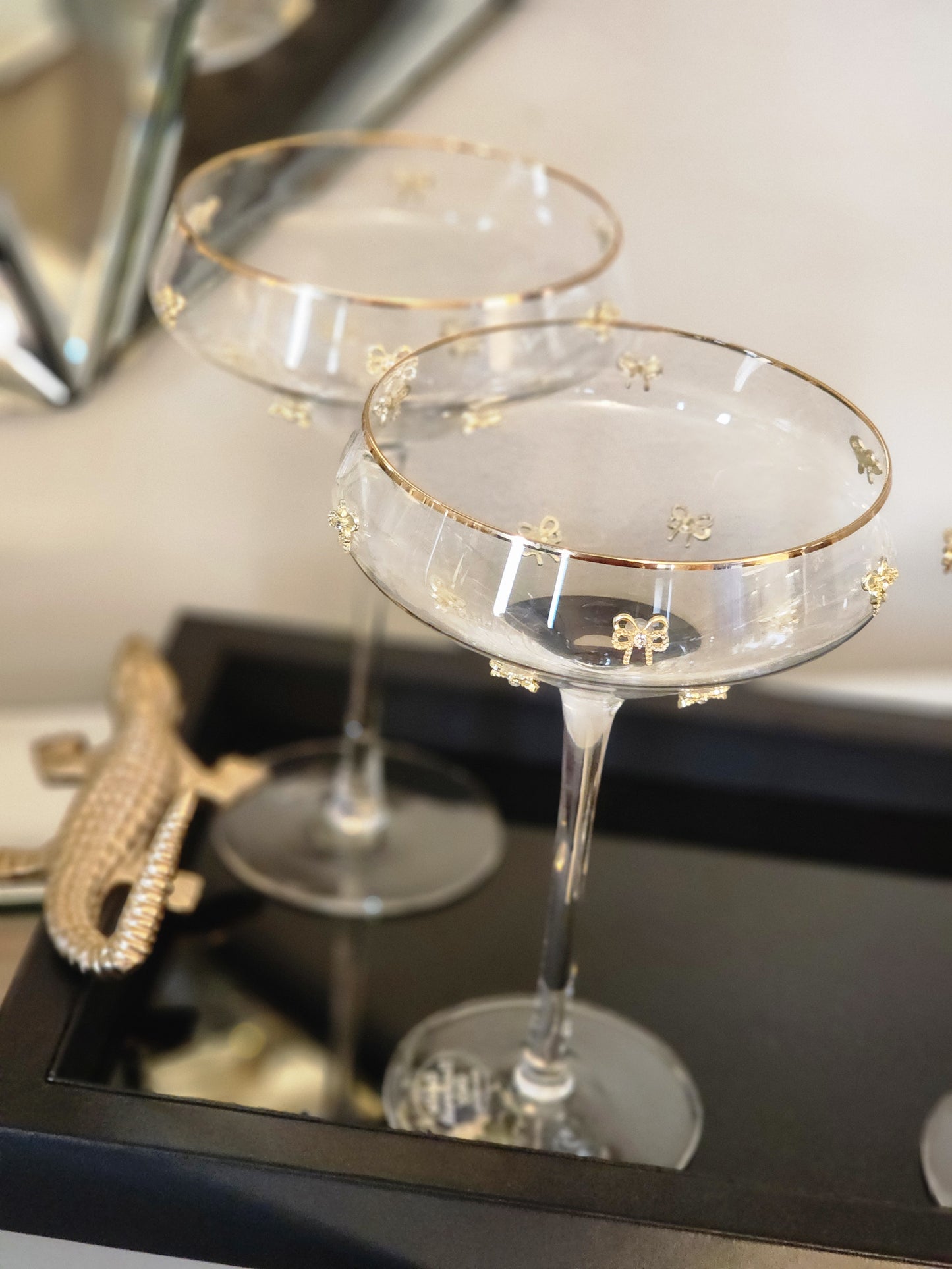 Gold Rim, Gold Bow Champagne glasses.