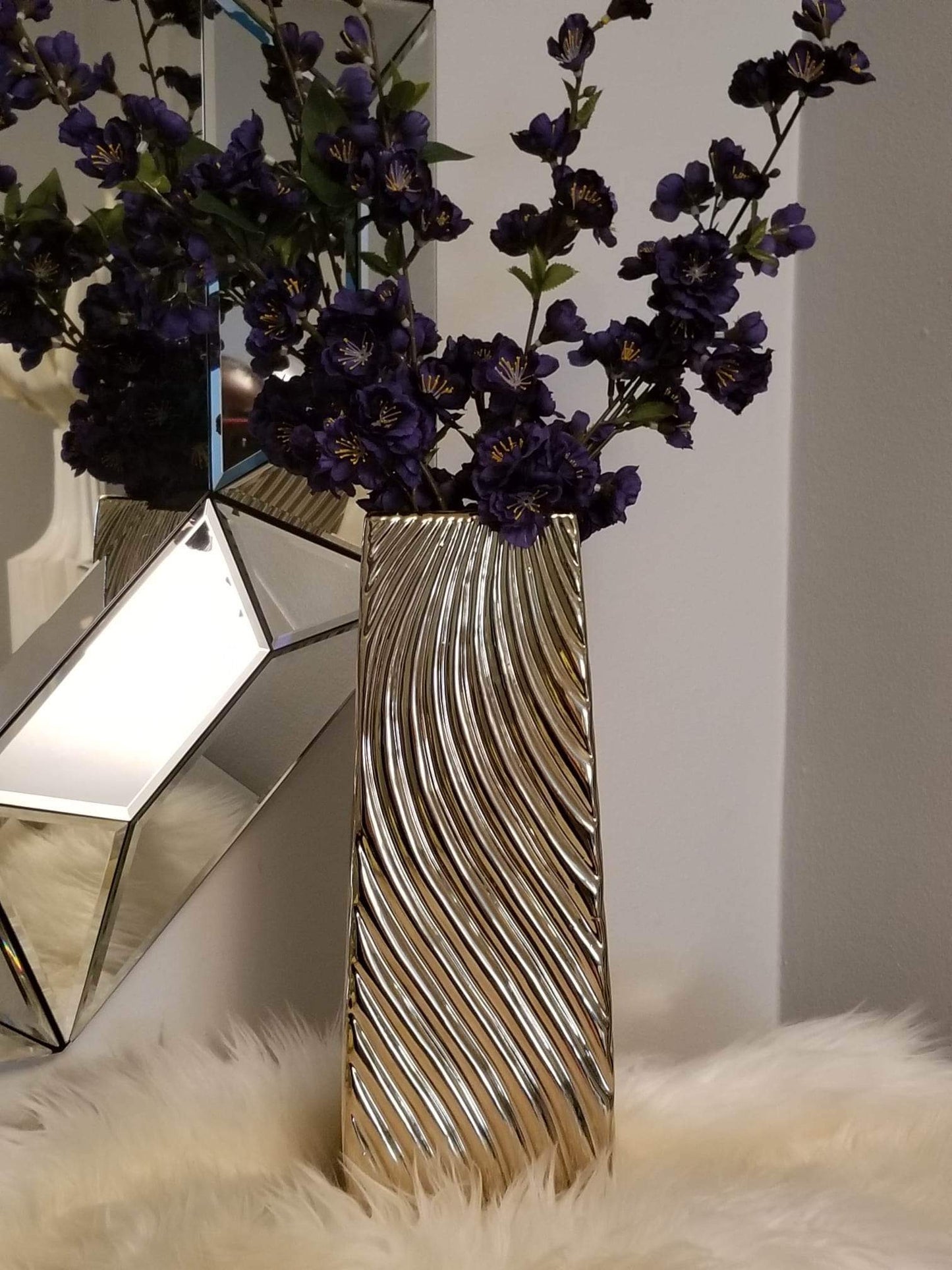 Tall Wavy Gold Vase