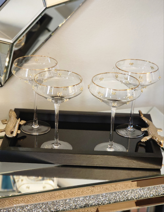 Gold Rim, Gold Bow Champagne glasses.