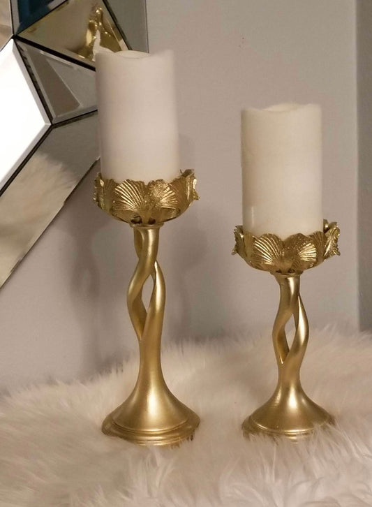 Gold Leaf Candle Holder Set
